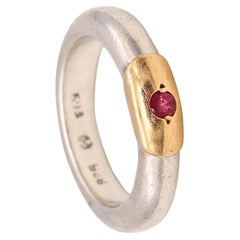 Lalaounis 1970 Greece Band Ring in 18Kt Yellow Gold & Sterling with Round Ruby