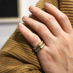 Lalaounis, bague grecque en or jaune 18 carats et argent sterling avec saphir, 1970