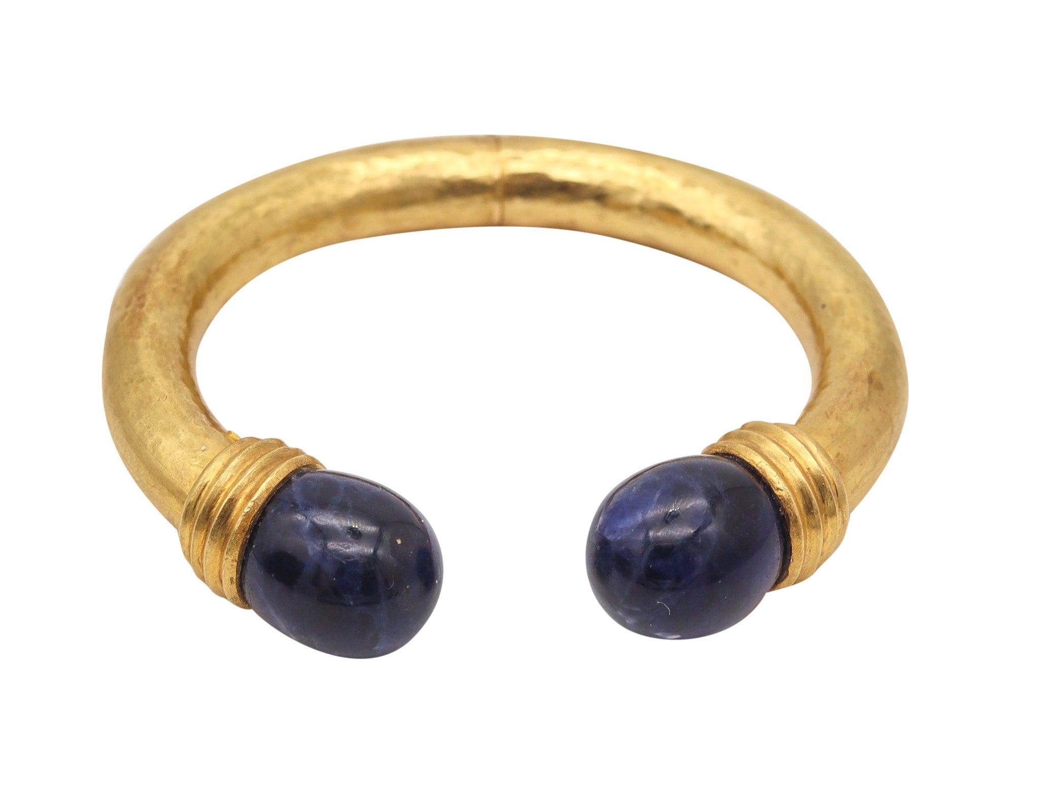 Hellenistic LALAOUNIS 1970 Greek Bangle Bracelet In 22Kt Yellow Gold With Blue Sodalites