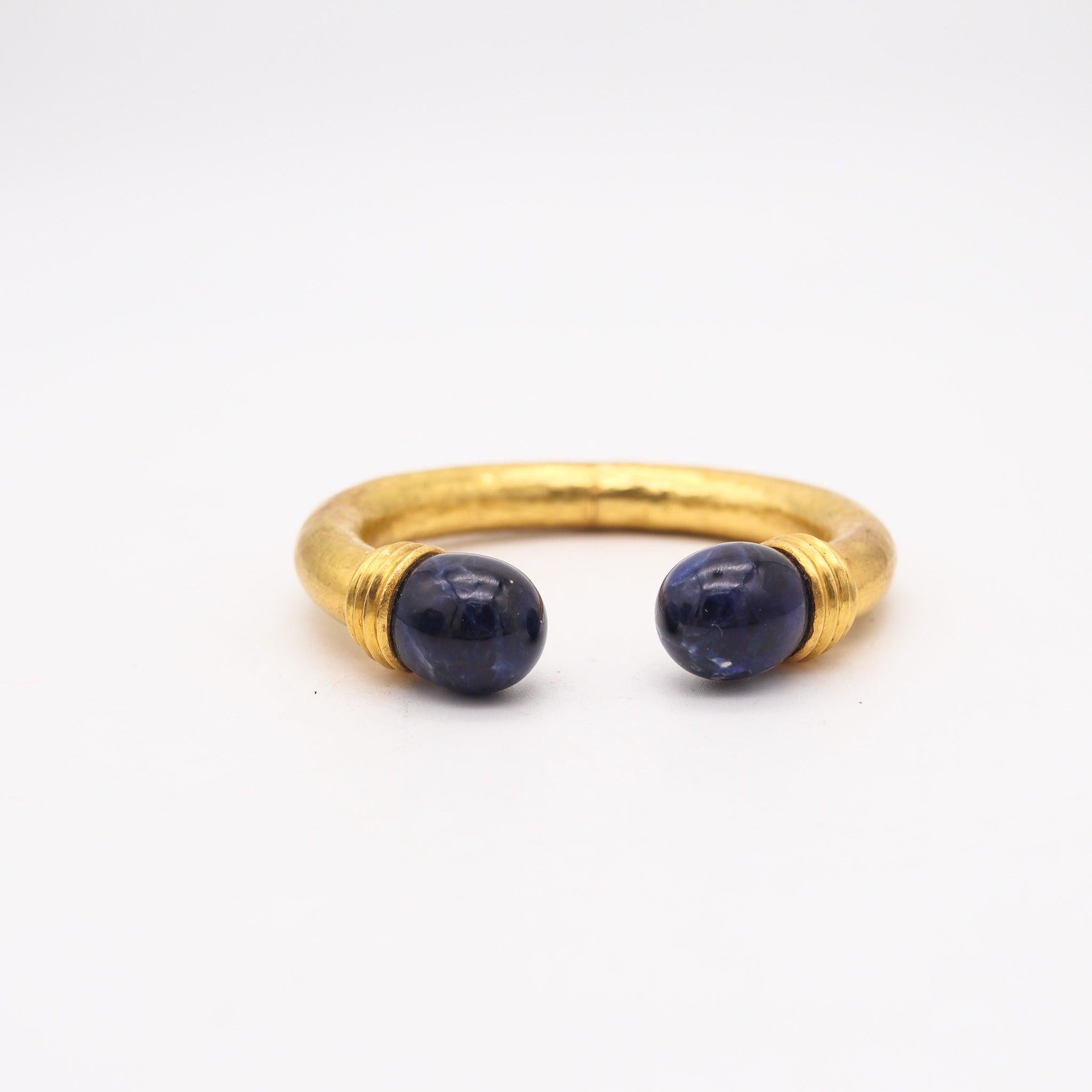 LALAOUNIS 1970 Greek Bangle Bracelet In 22Kt Yellow Gold With Blue Sodalites In Excellent Condition In Miami, FL