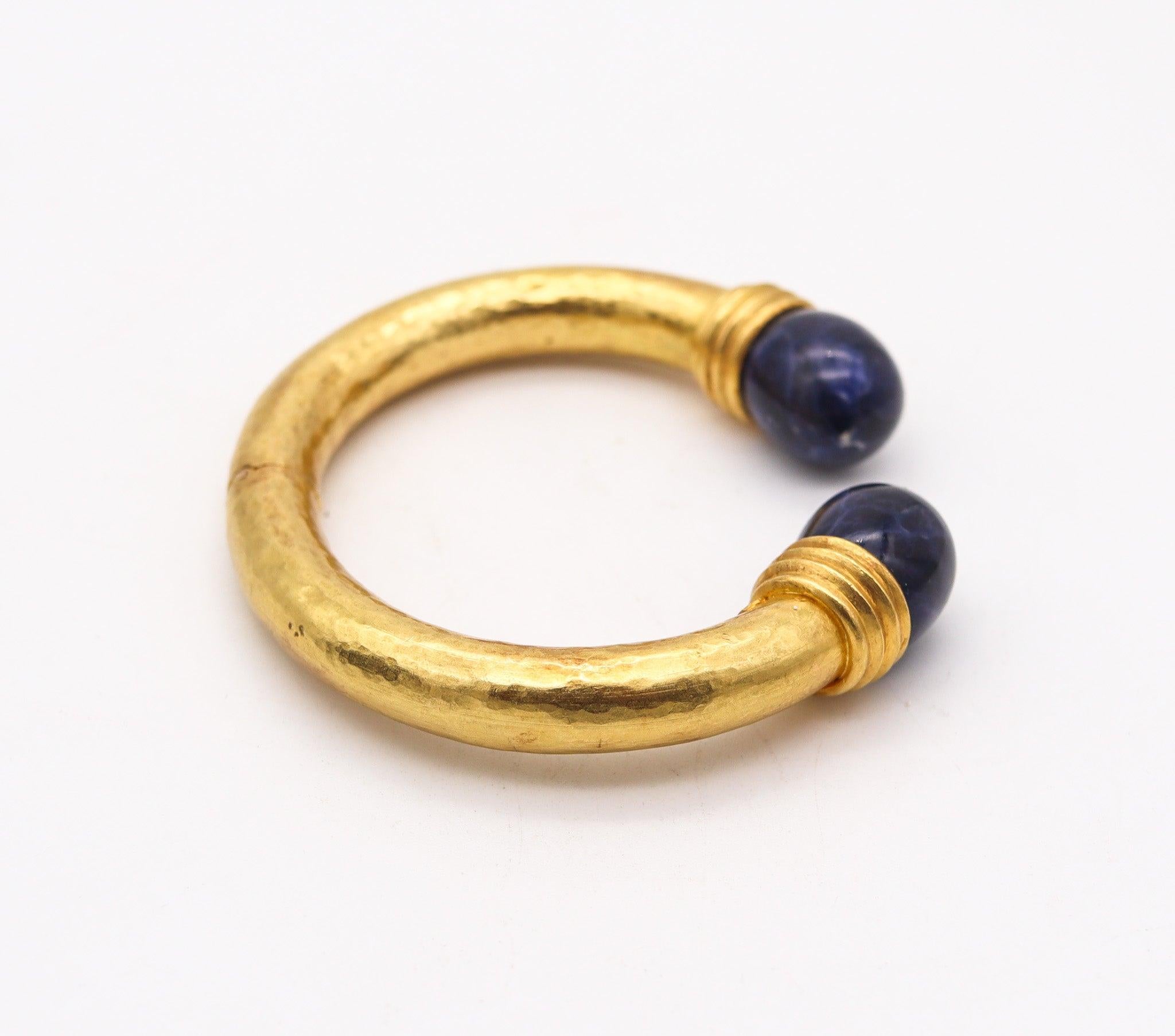 Women's LALAOUNIS 1970 Greek Bangle Bracelet In 22Kt Yellow Gold With Blue Sodalites