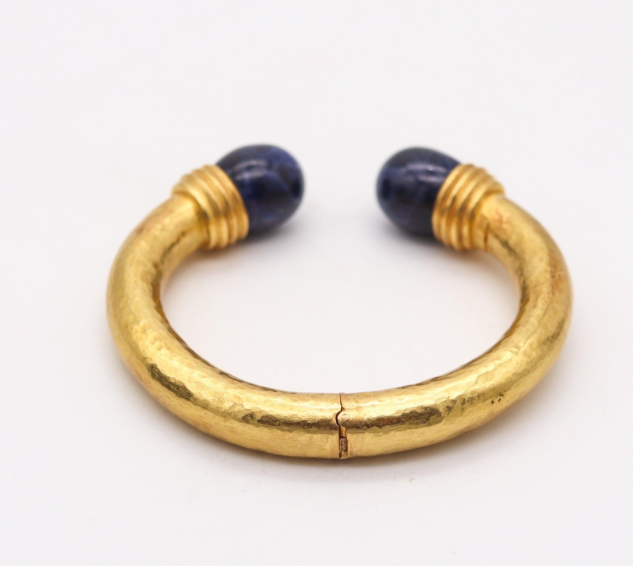 LALAOUNIS 1970 Greek Bangle Bracelet In 22Kt Yellow Gold With Blue Sodalites 1