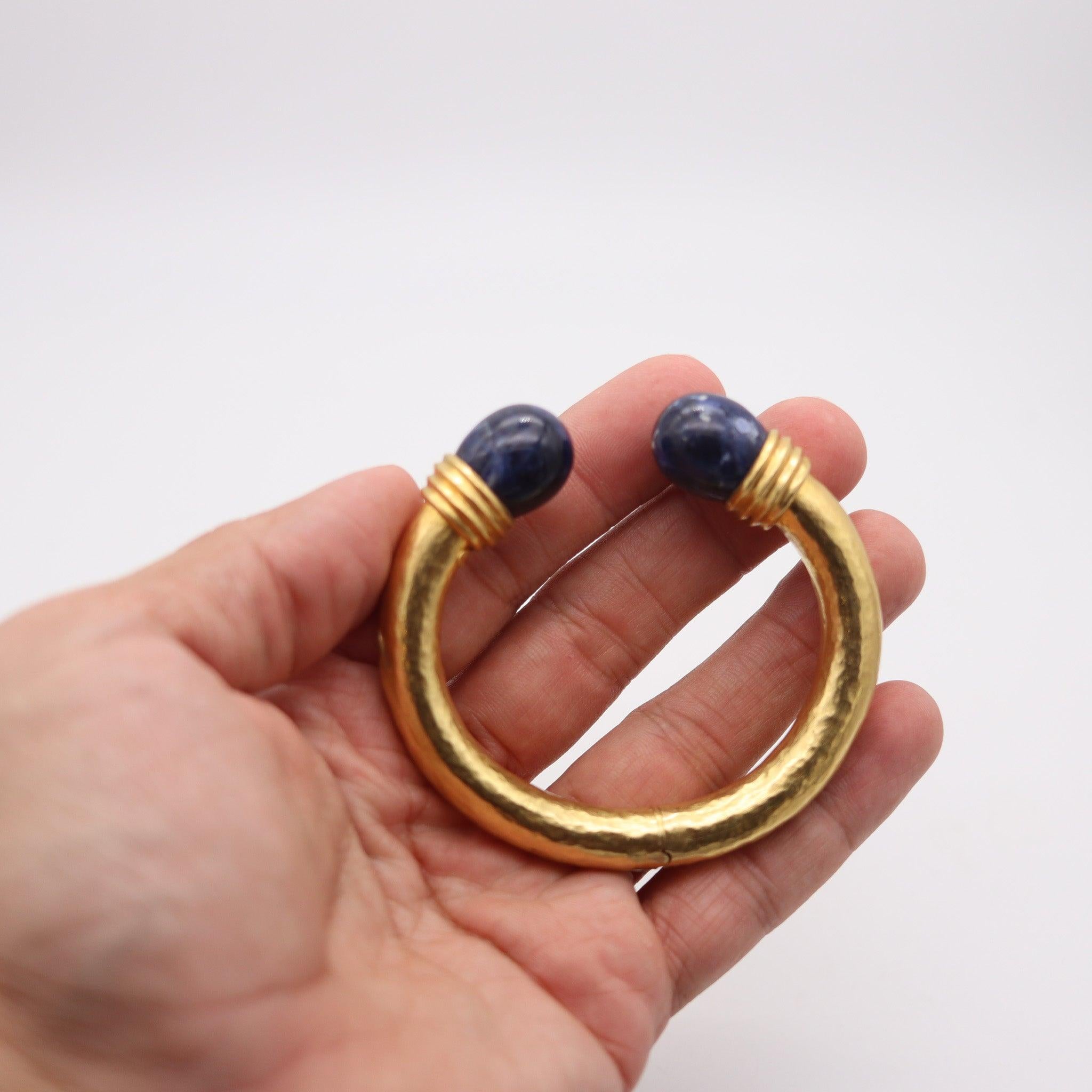 LALAOUNIS 1970 Greek Bangle Bracelet In 22Kt Yellow Gold With Blue Sodalites 3