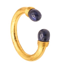 LALAOUNIS 1970 Greek Bangle Bracelet In 22Kt Yellow Gold With Blue Sodalites