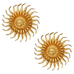 Lalaounis 1970 Hellenistic Sun Burst Clips Earrings in Solid 18Kt Yellow Gold
