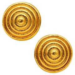 Lalaounis 1970 Minoans and Mycenaeans Round Clips Earrings in 22kt and 18kt Gold