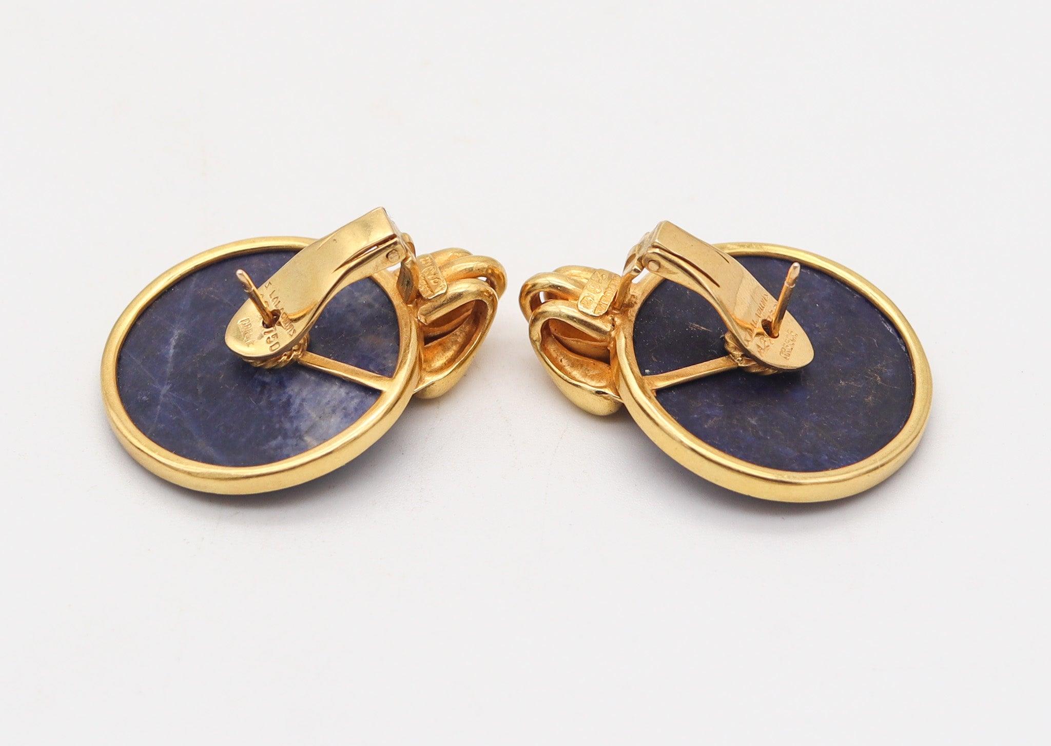 Women's LALAOUNIS 1970 Modernist Clips-On Earrings In 22Kt Yellow Gold & Blue Sodalites For Sale