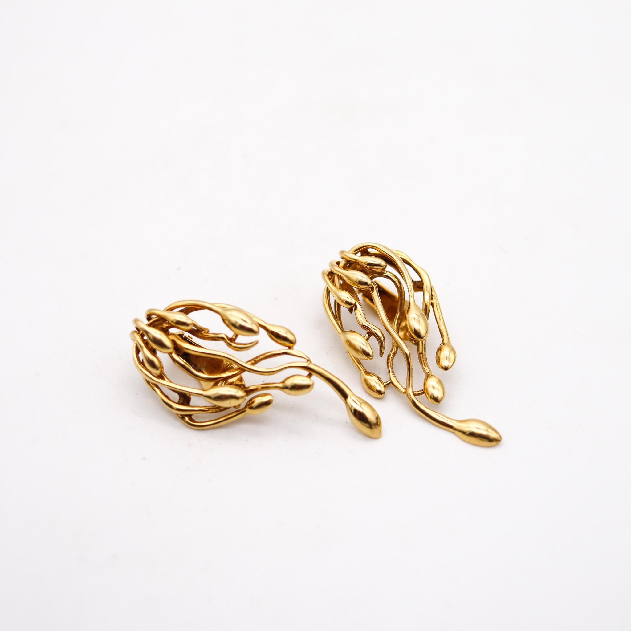 Modernist Lalaounis 1970 Paris Biosymbols Free Form Earrings In Solid 18Kt Yellow Gold