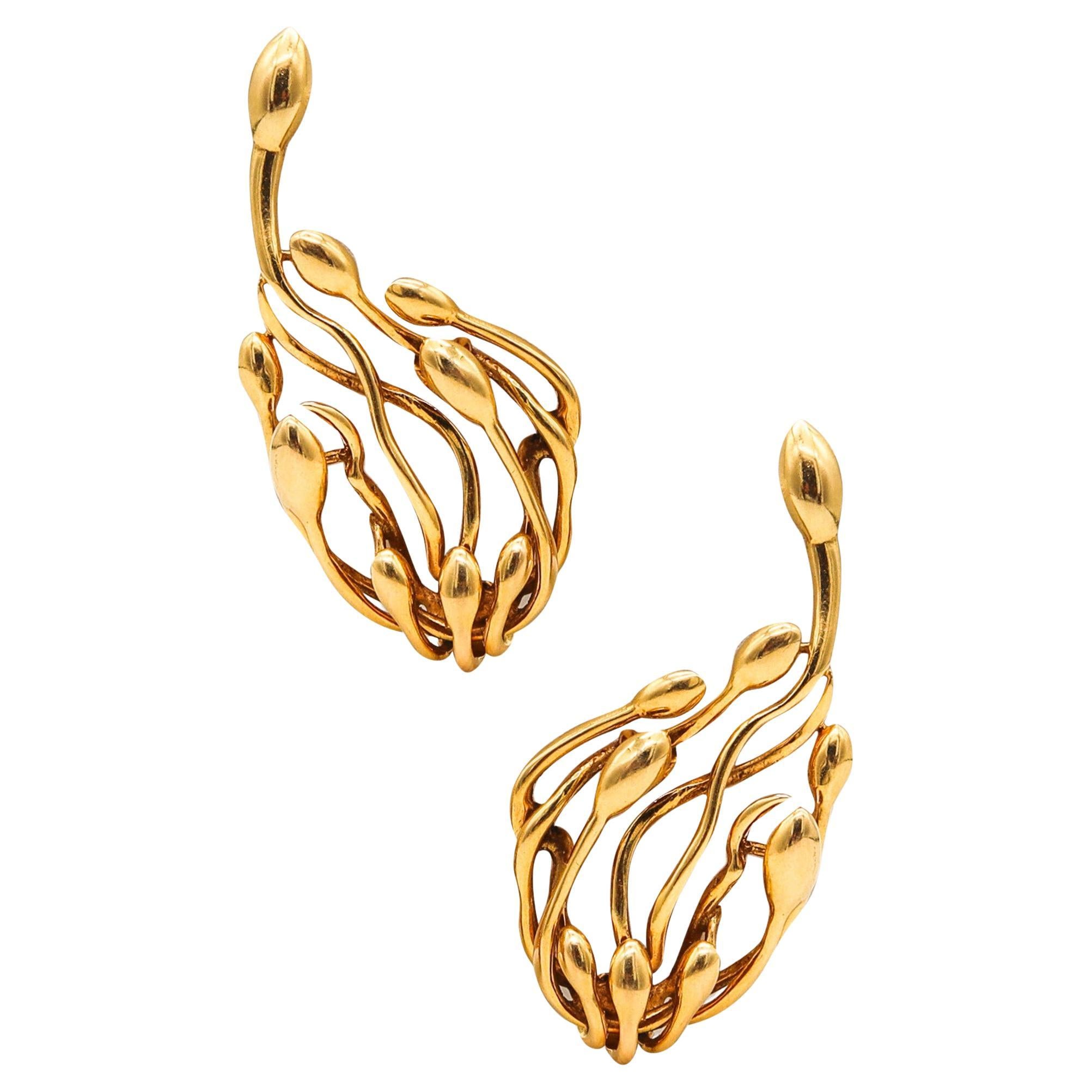 Lalaounis 1970 Paris Biosymbols Free Form Earrings In Solid 18Kt Yellow Gold