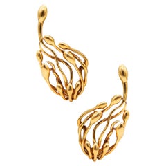 Lalaounis 1970 Paris Biosymbols Free Form Earrings In Solid 18Kt Yellow Gold