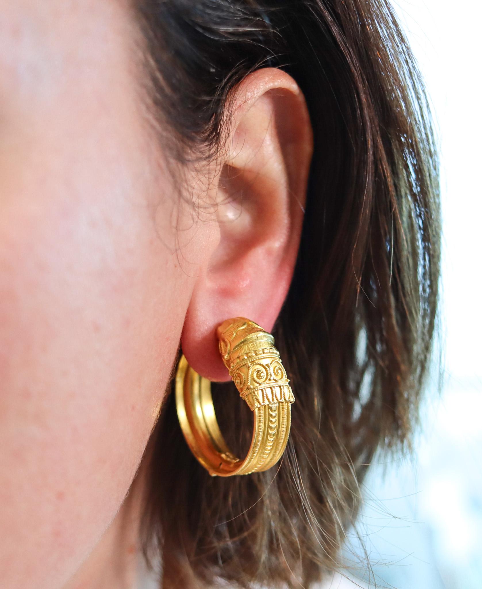Lalaounis 1970 Paris Hellenistic Hoops Earrings In Solid 18Kt Yellow Gold For Sale 4