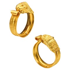 Antique Lalaounis 1970 Paris Hellenistic Hoops Earrings In Solid 18Kt Yellow Gold