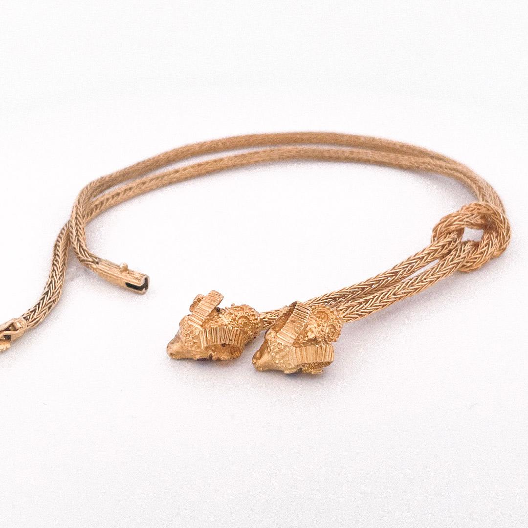 Lalaounis Halskette mit Widderkopf aus 18 Karat Gelbgold im Lariat-Stil, 1980er Jahre im Zustand „Hervorragend“ im Angebot in Dallas, TX