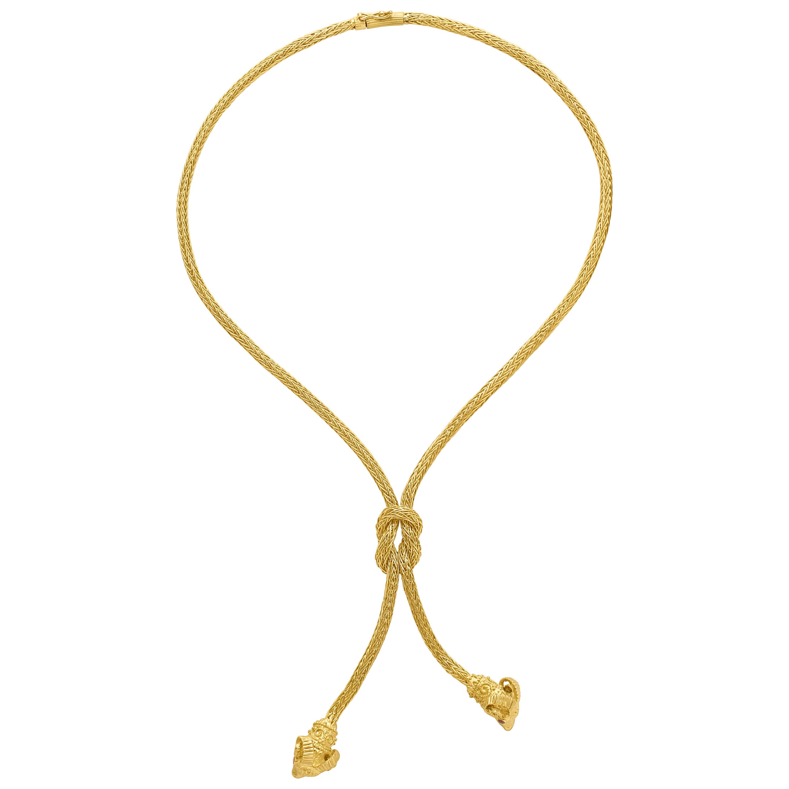 Lalaounis Halskette mit Widderkopf aus 18 Karat Gelbgold im Lariat-Stil, 1980er Jahre im Angebot