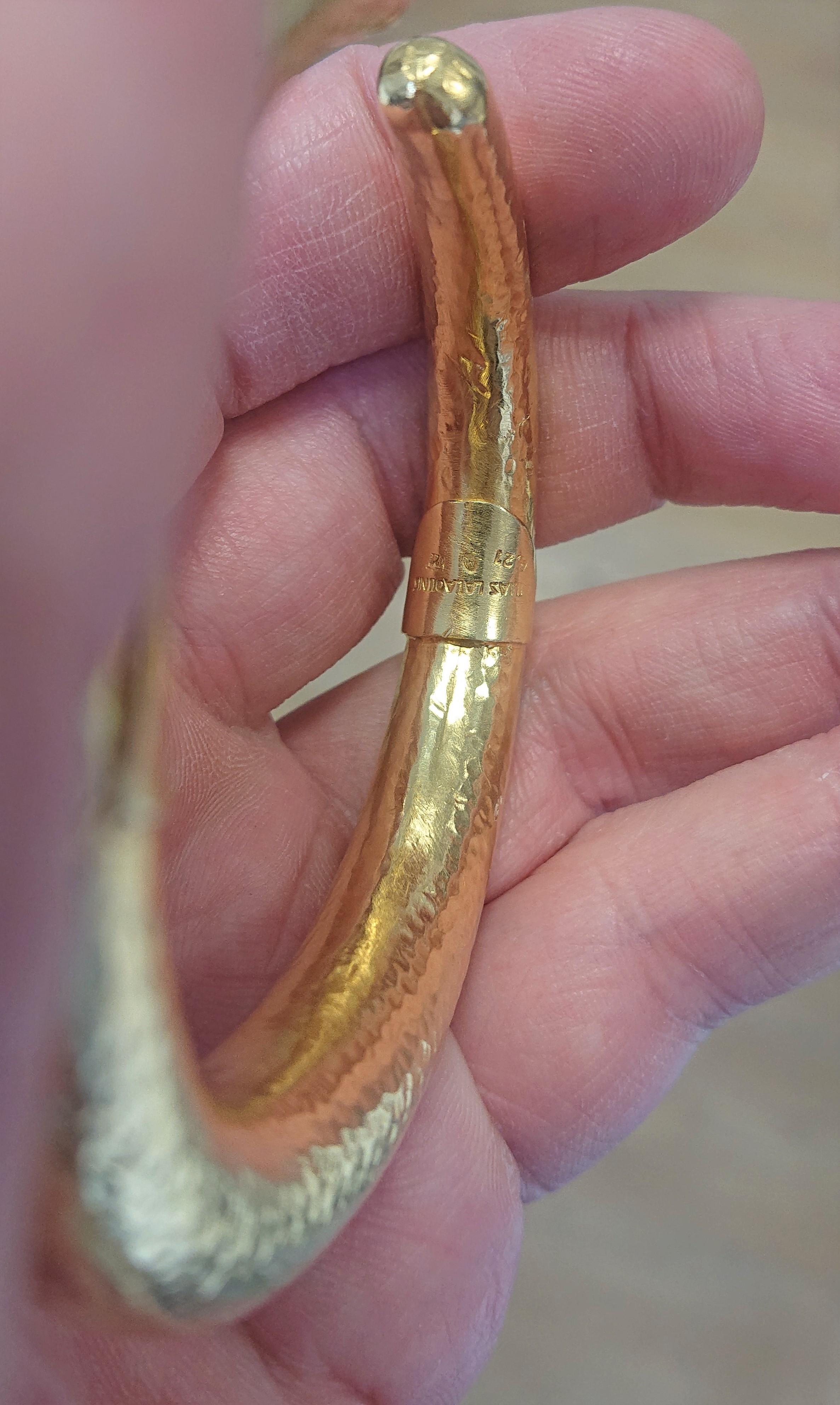 Lalaounis 22 Carat Hammered Yellow Gold Double Hinged Bangle For Sale 1