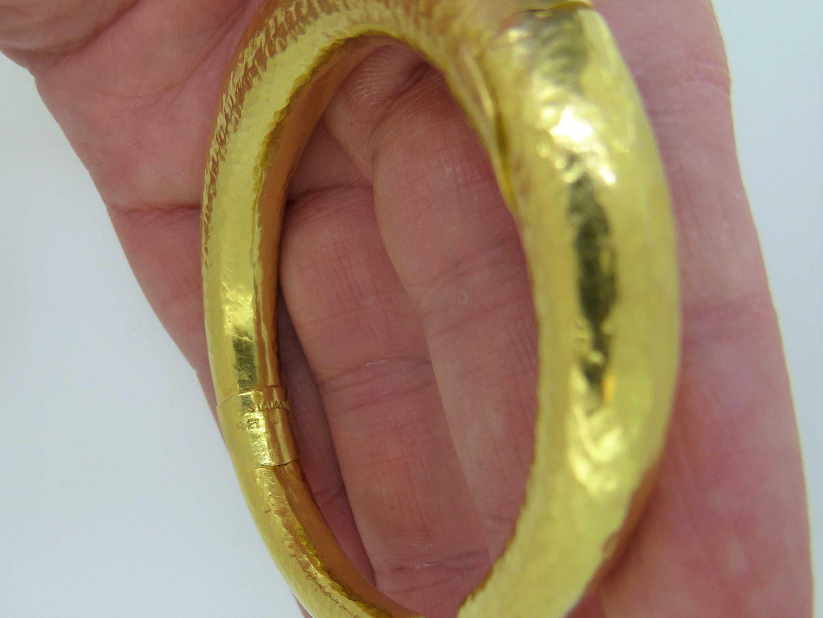 Lalaounis 22 Carat Hammered Yellow Gold Double Hinged Bangle For Sale 2