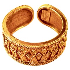 Retro LALAOUNIS 22 Carats Gold Open Band Ring with Fine Hellenistic Style Granulation 