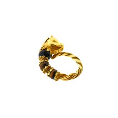 Lalaounis 22 Karat Yellow Gold Tiger Eye Emerald Bull Head Ring