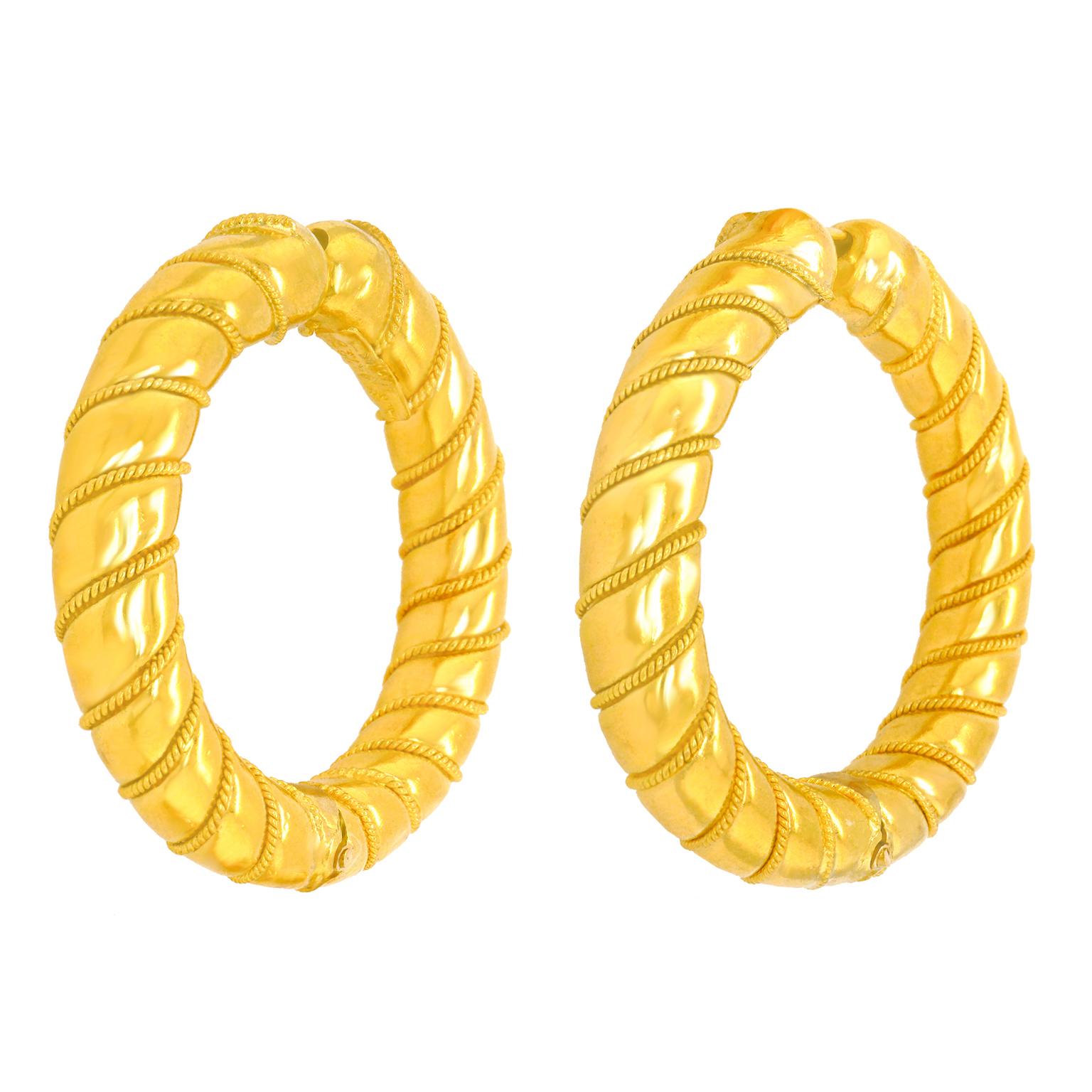 Lalaounis 22k Gold Hoop Earrings
