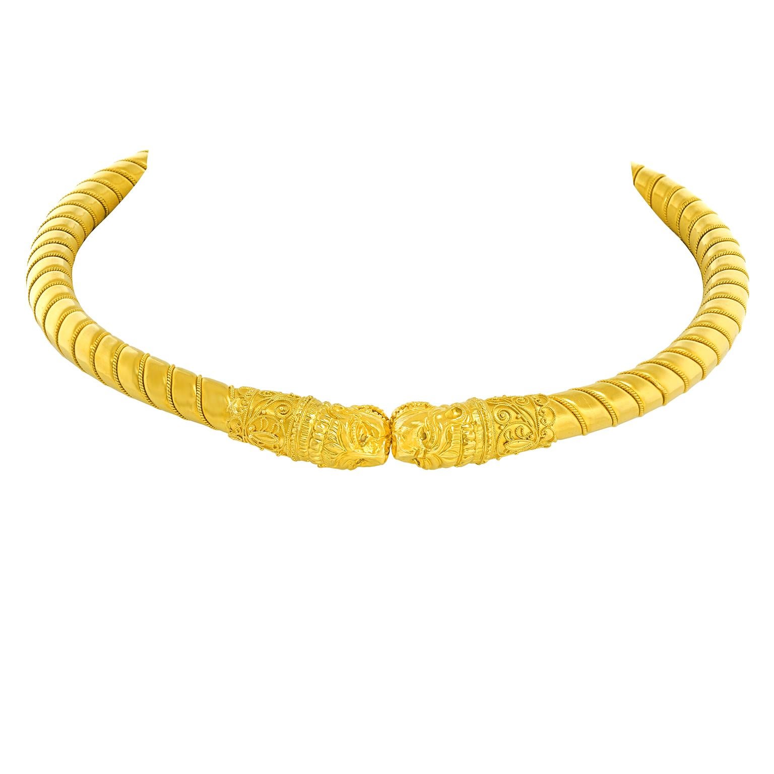 Greek Revival Lalaounis 22k Lion's Head Necklace For Sale