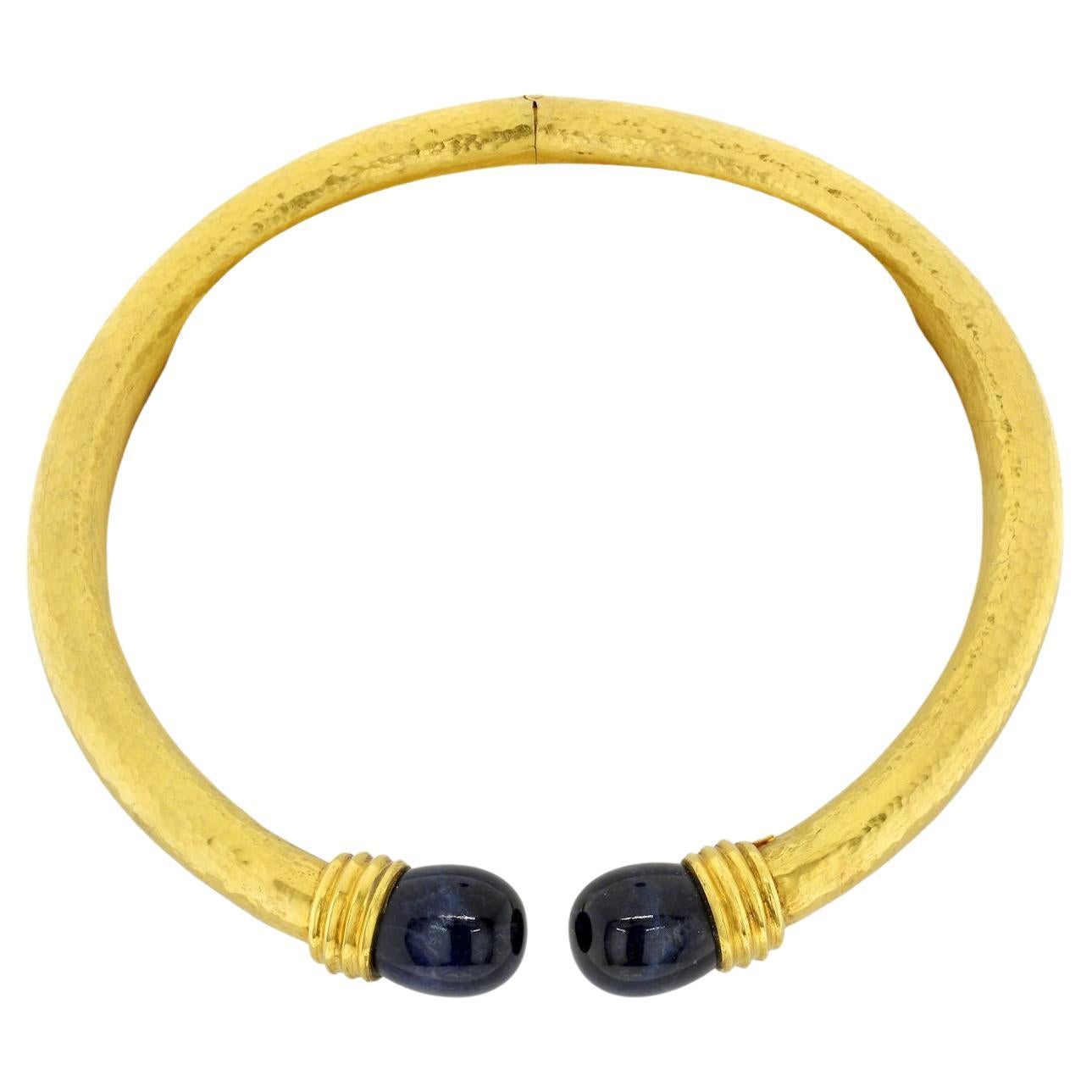 Lalaounis 22K Yellow Gold Hammered Lapis Collar Hinged Necklace