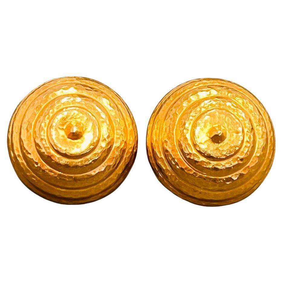 LALAOUNIS - A Pair Of 22cts Hammered Yellow Gold Bead Ear Clips For Sale