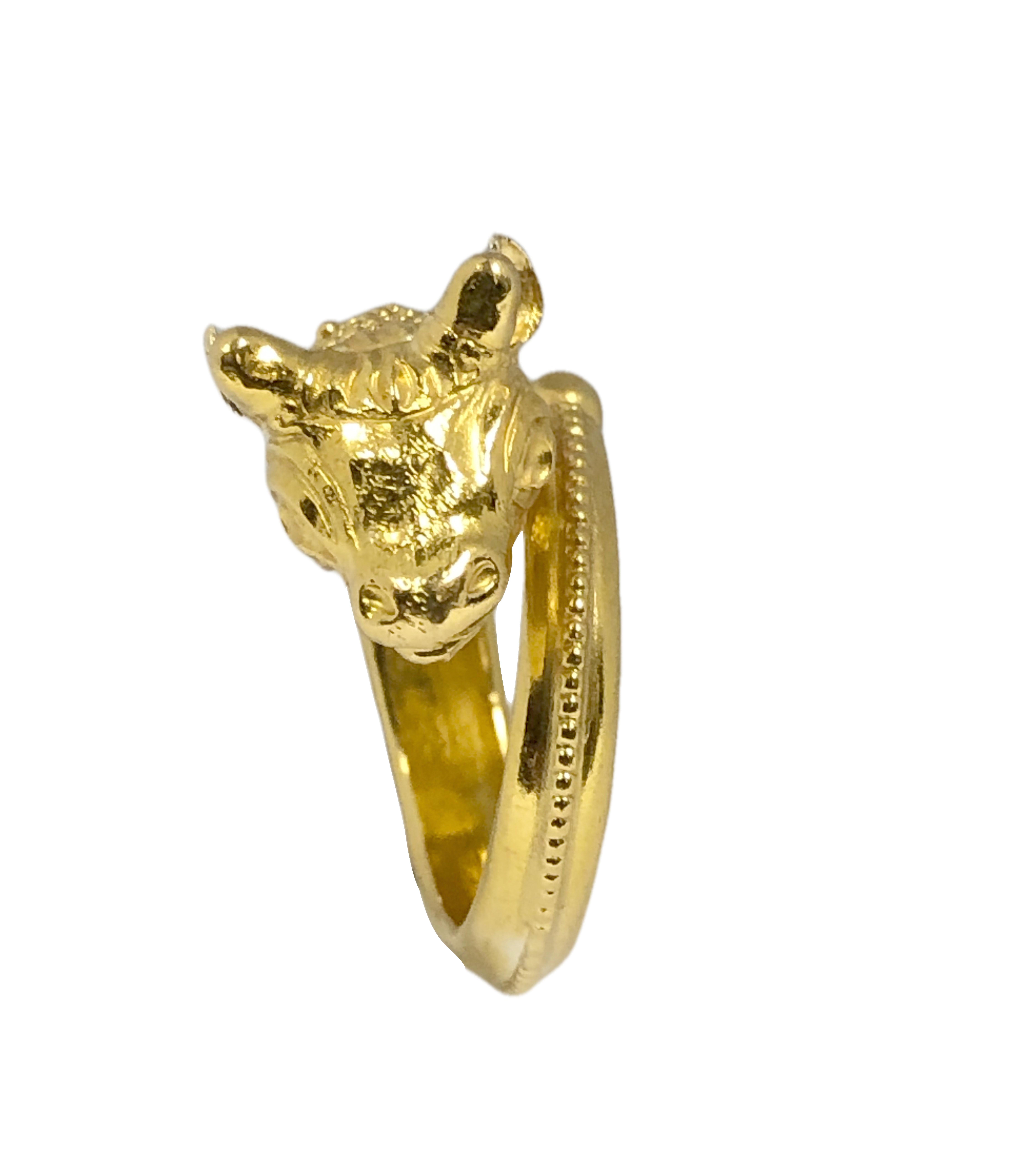 Lalaounis Antike Stil Rams Kopf Gelbgold Ring im Zustand „Hervorragend“ im Angebot in Chicago, IL