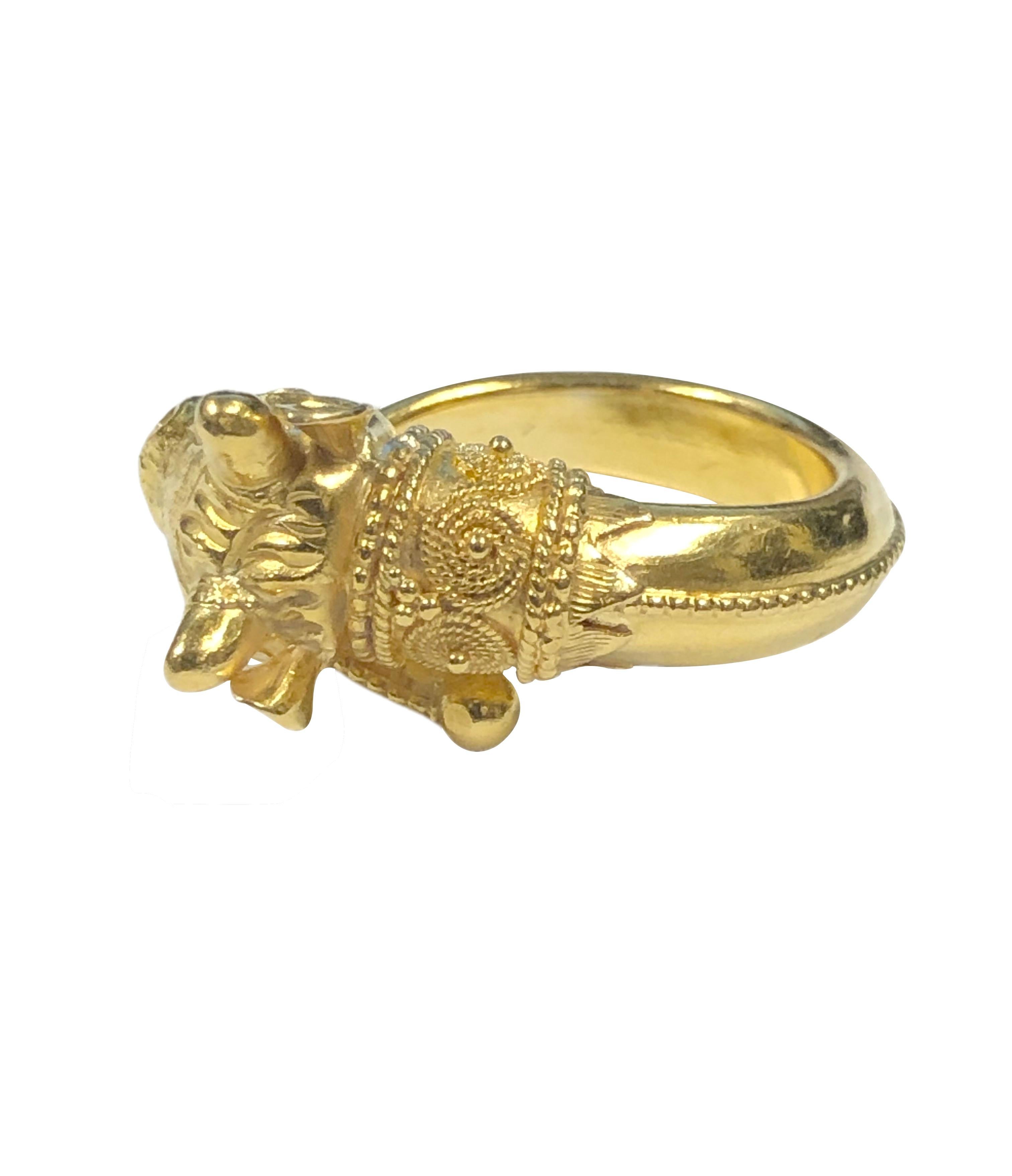 Classical Roman Lalaounis Ancient Style Rams Head Yellow Gold Ring For Sale