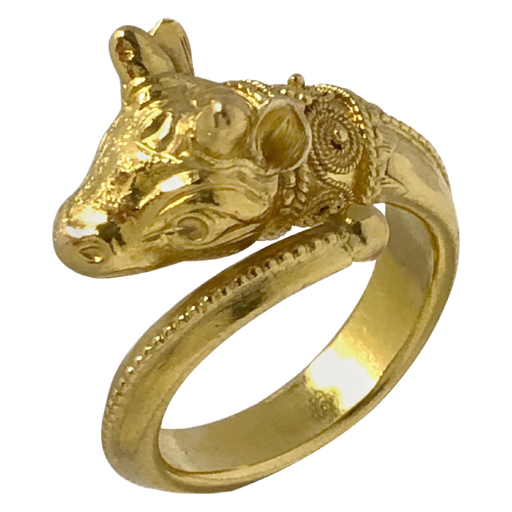Lalaounis Anillo de Oro Amarillo Cabeza de Carnero Estilo Antiguo