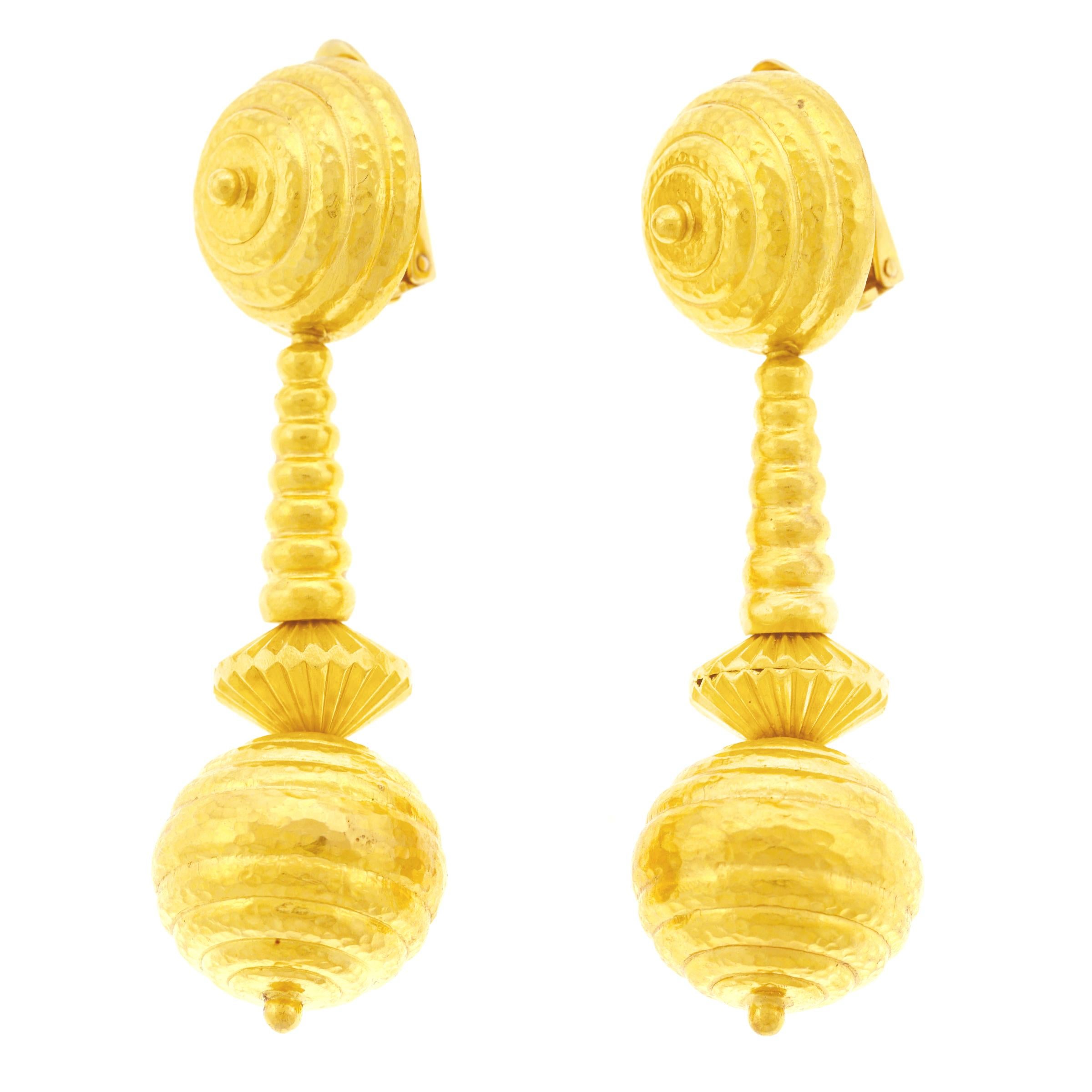 Lalaounis Bold Long Gold Earrings In Excellent Condition In Litchfield, CT