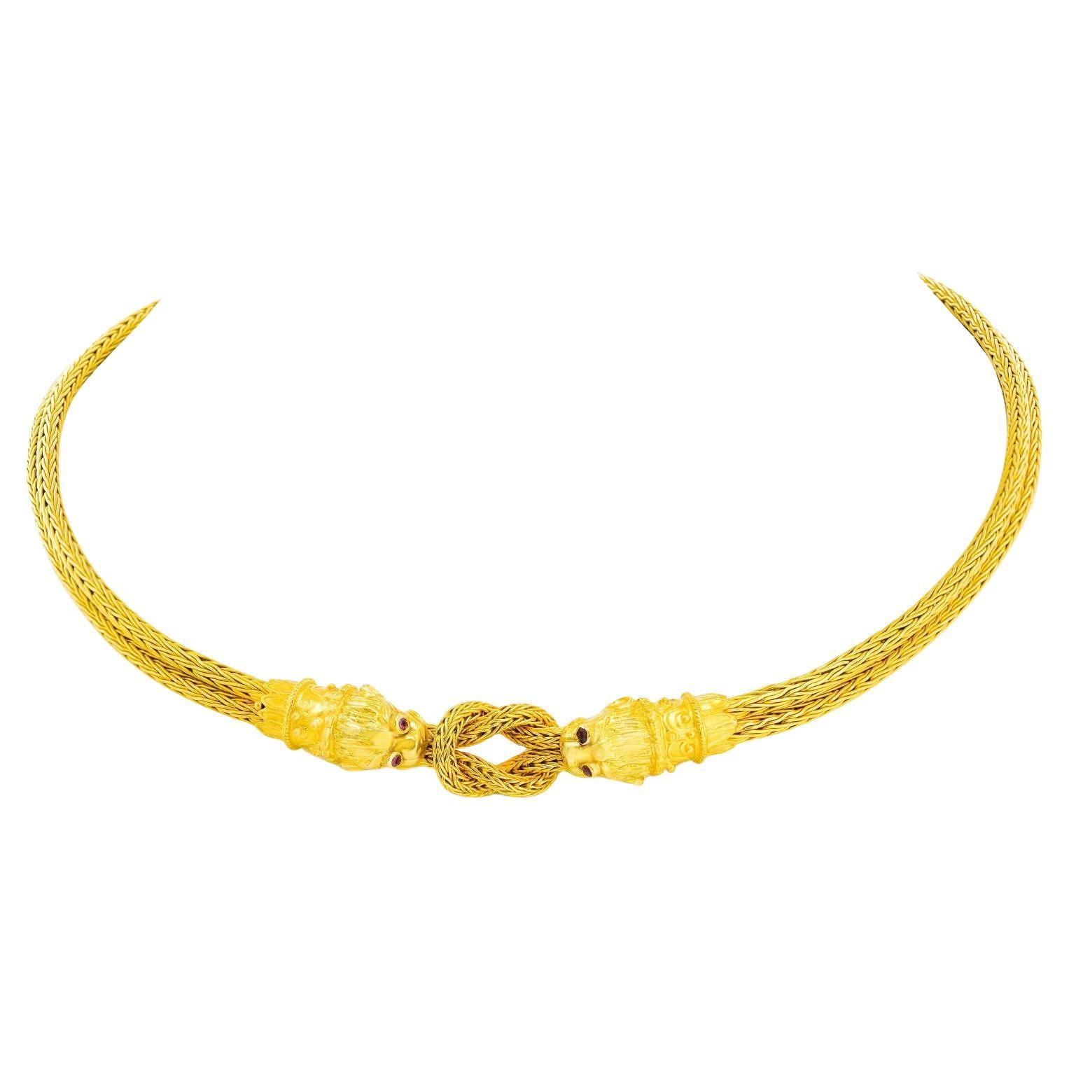 Lalaounis Braided Gold Lion Necklace