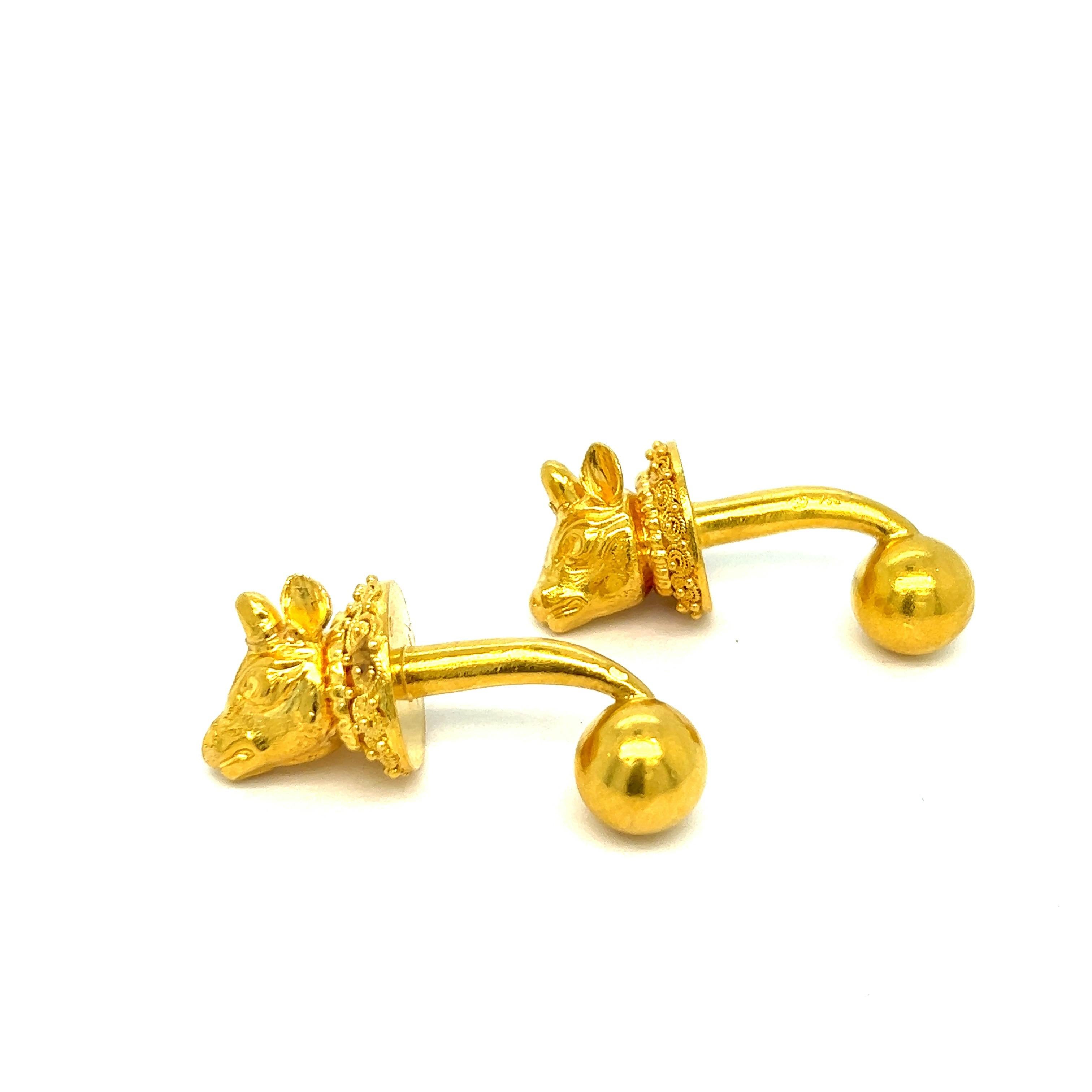 Lalaounis Bull Head Cufflinks In Excellent Condition For Sale In New York, NY