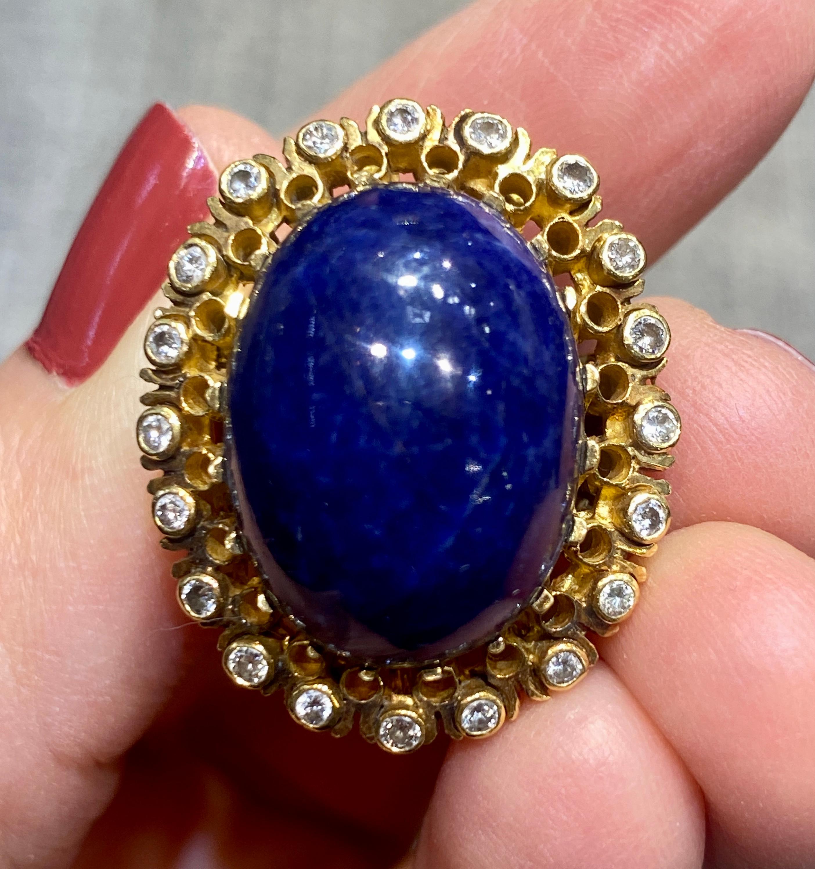 Contemporary Lalaounis cabochon lapis lazuli and diamond cocktail ring For Sale