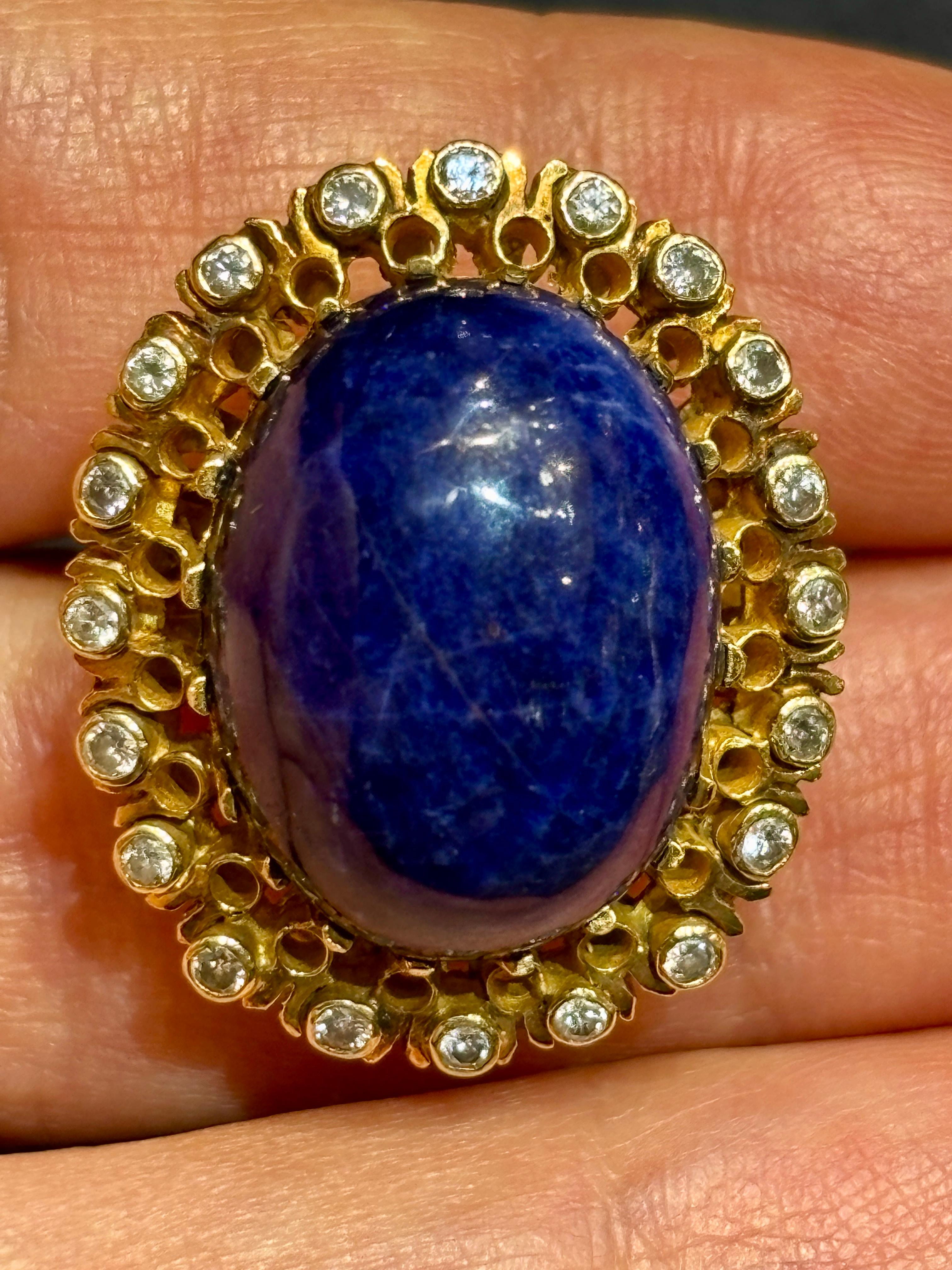 Women's or Men's Lalaounis cabochon lapis lazuli and diamond cocktail ring For Sale