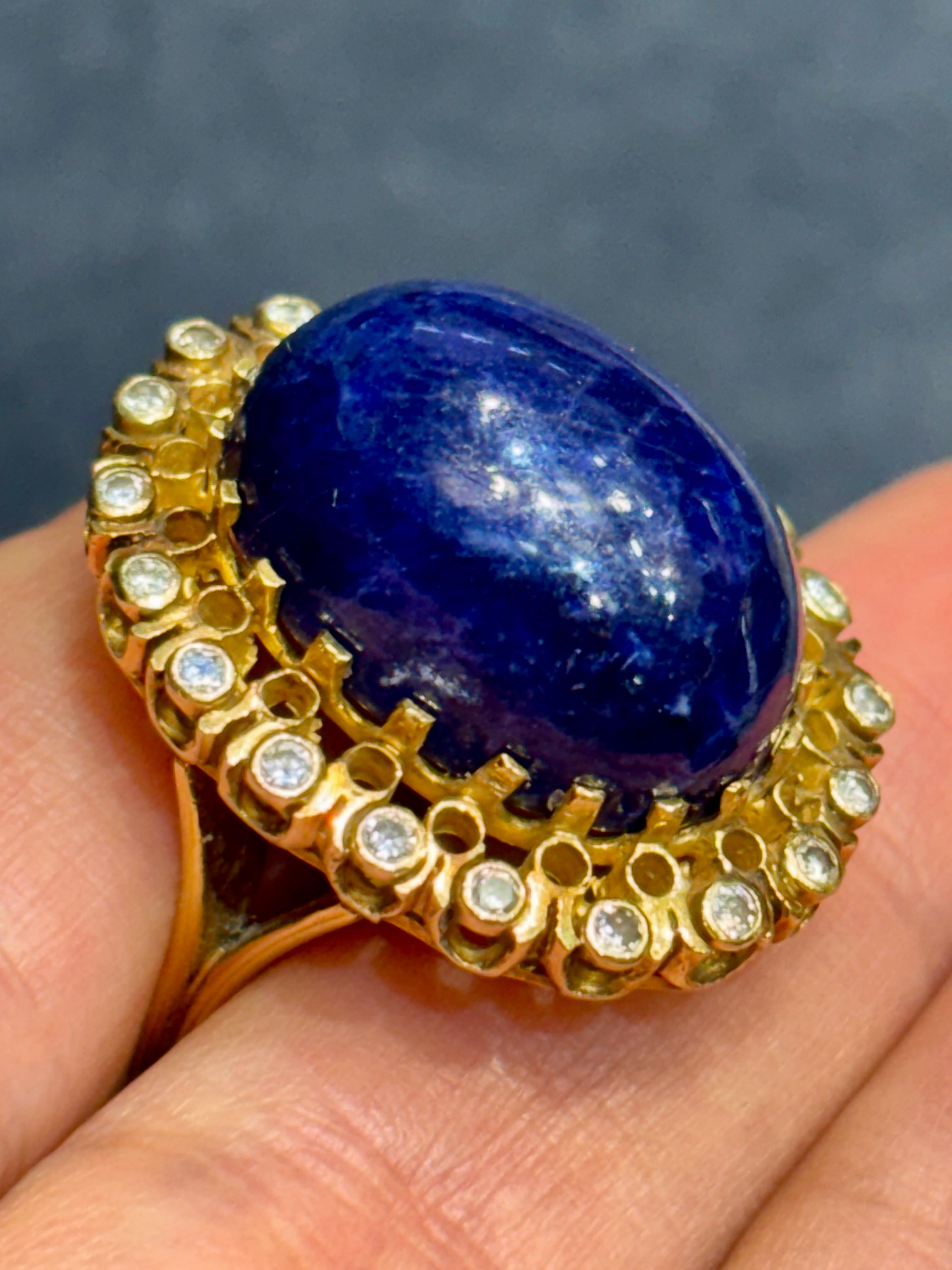 Lalaounis cabochon lapis lazuli and diamond cocktail ring For Sale 1