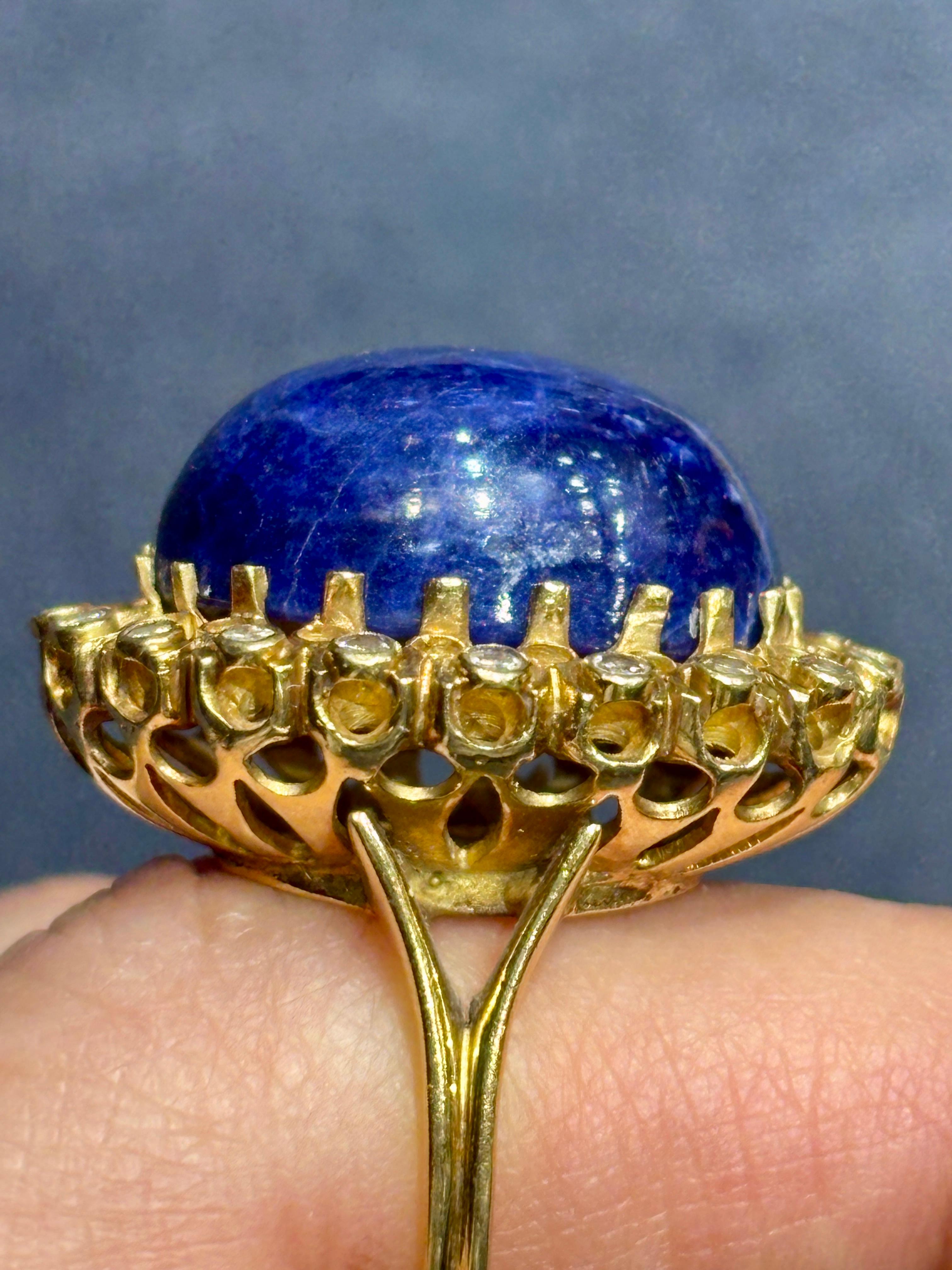 Lalaounis cabochon lapis lazuli and diamond cocktail ring For Sale 2