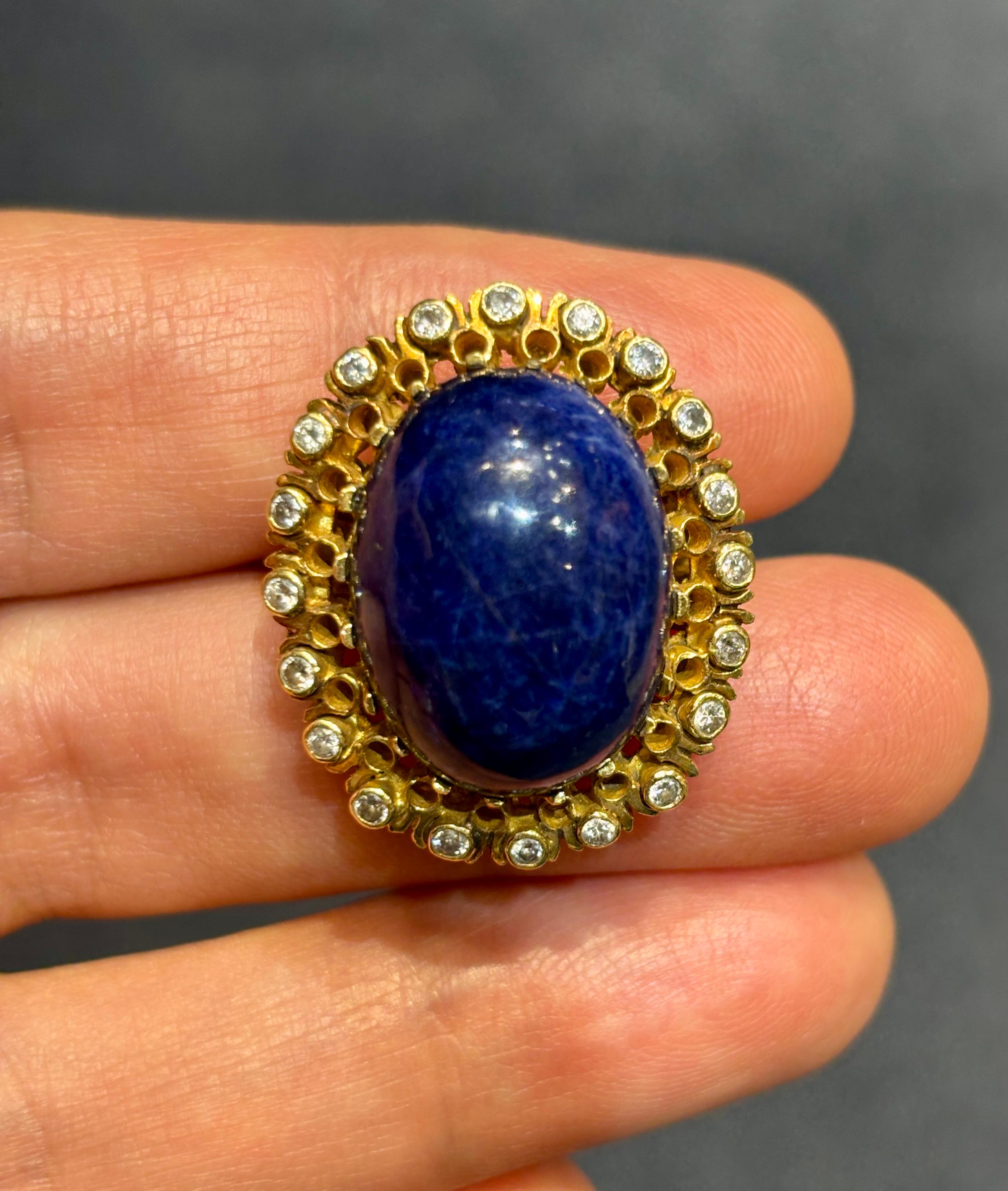 Lalaounis cabochon lapis lazuli and diamond cocktail ring For Sale 3
