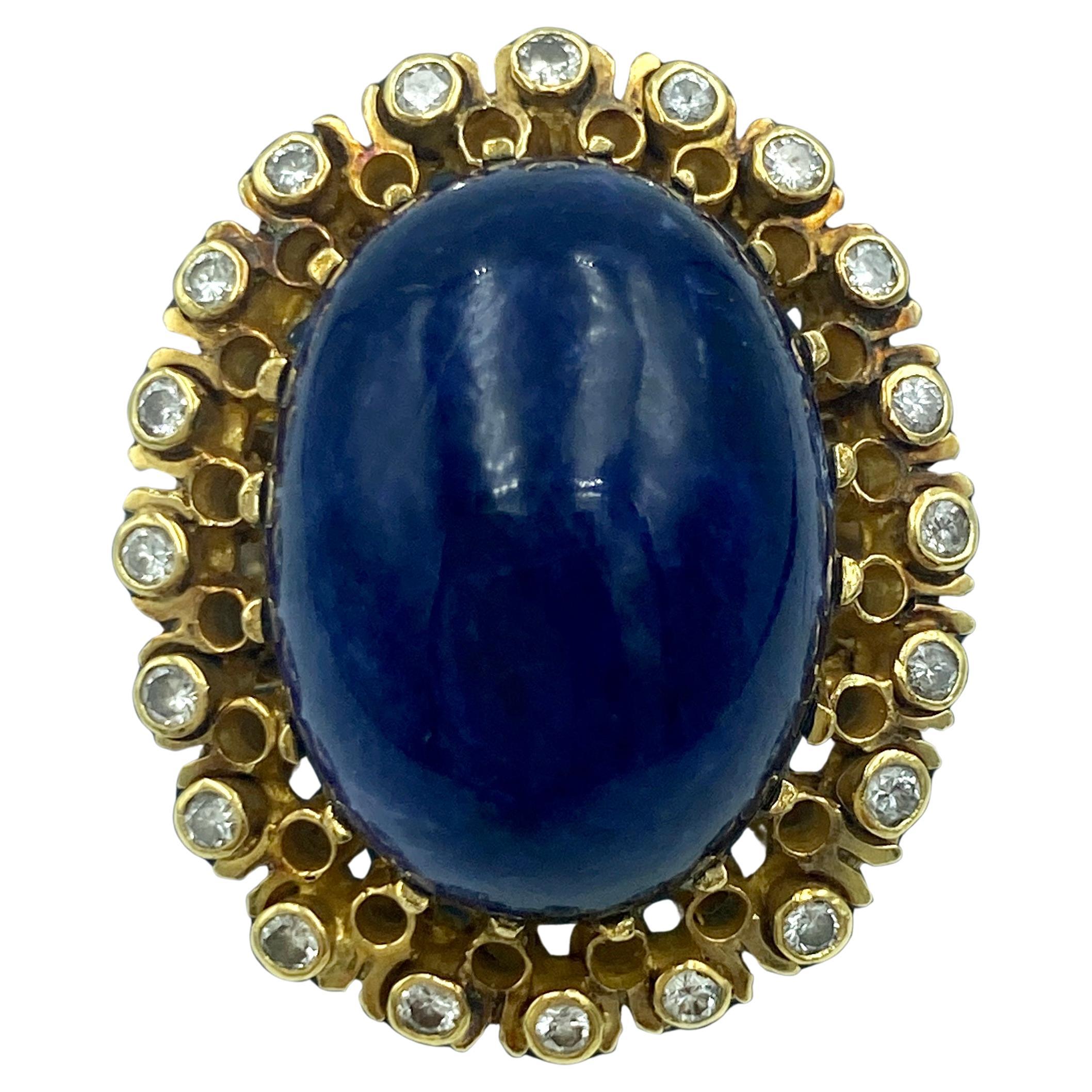 Lalaounis cabochon lapis lazuli and diamond cocktail ring For Sale