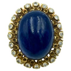 Vintage Lalaounis cabochon lapis lazuli and diamond cocktail ring
