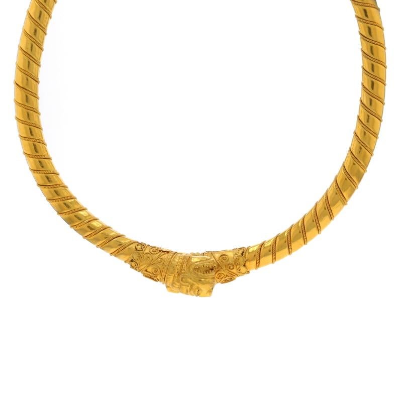 Brand: Lalaounis
Collection: Chimera

Metal Content: 18k Yellow Gold

Necklace Style: Collar
Fastening Type: N/A (slides around neck)

Measurements
Adjustable inner circumference up to: 13 3/4