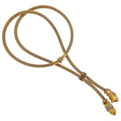 Vintage Lalaounis Chimera Head Sapphire, Diamond, Ruby Yellow Gold Sautoir Necklace