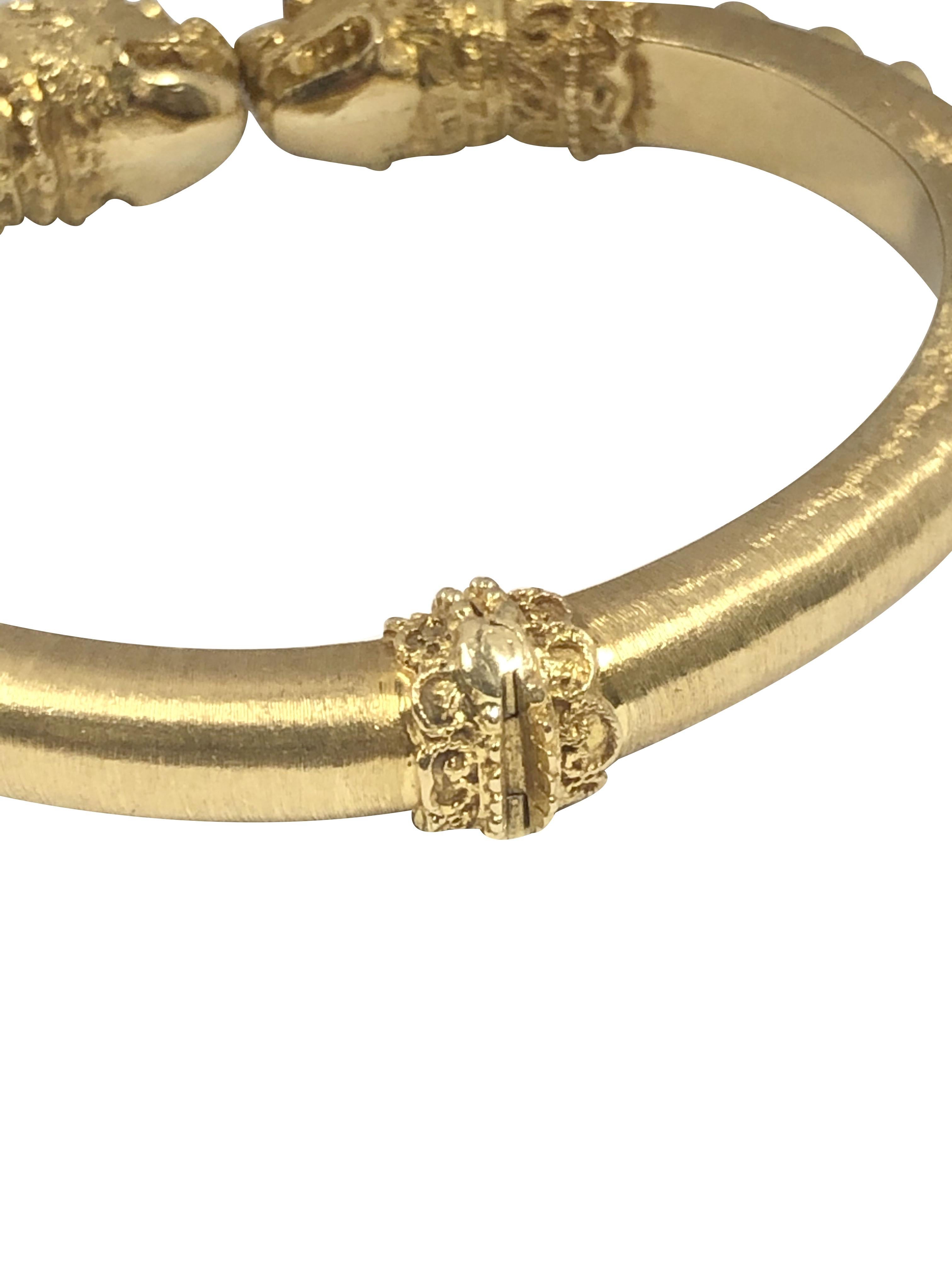 Classical Greek Lalaounis Chimera Yellow Gold and Gem Set Bangle Bracelet