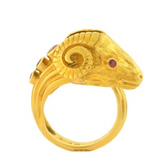 Lalaounis Contemporary Ruby Diamond Gold Ram's Head Ring
