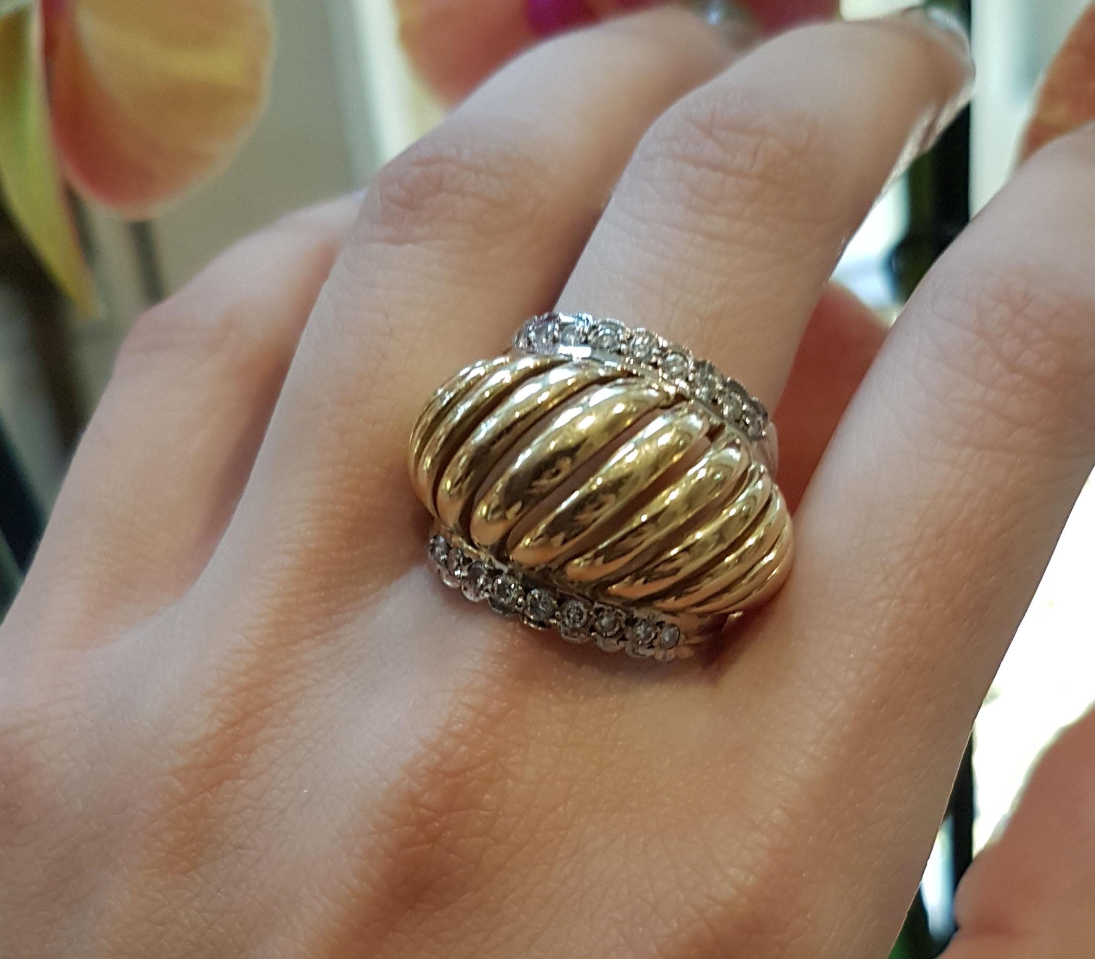 Retro Lalaounis Diamond Gold Domed Ring