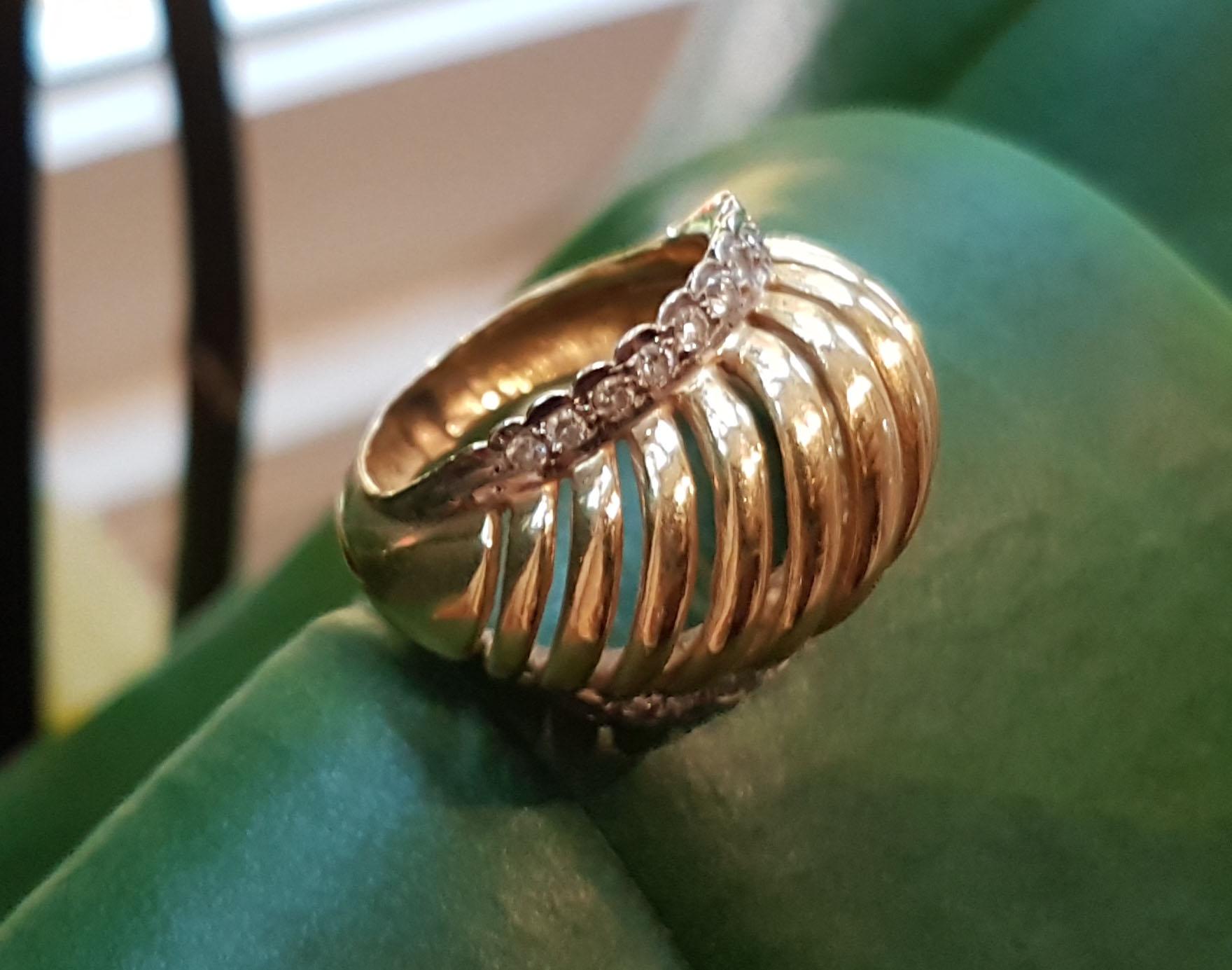 Lalaounis Diamond Gold Domed Ring In Good Condition In London, GB