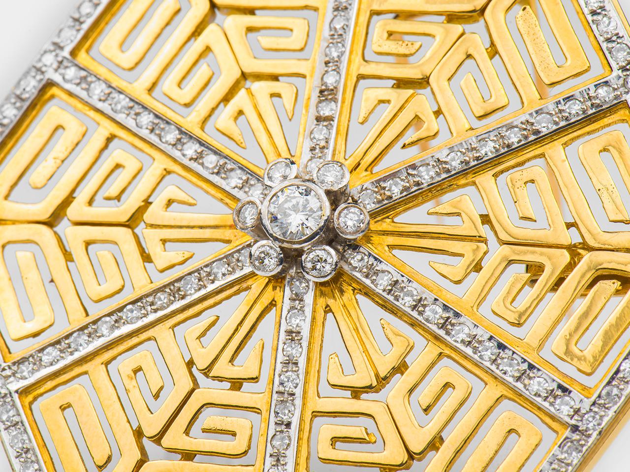18k gold and diamond pendant necklace in a Greek Key design. SIGNED GREECE 750 ILIAS LALAOUNIS. Pendant detachable.