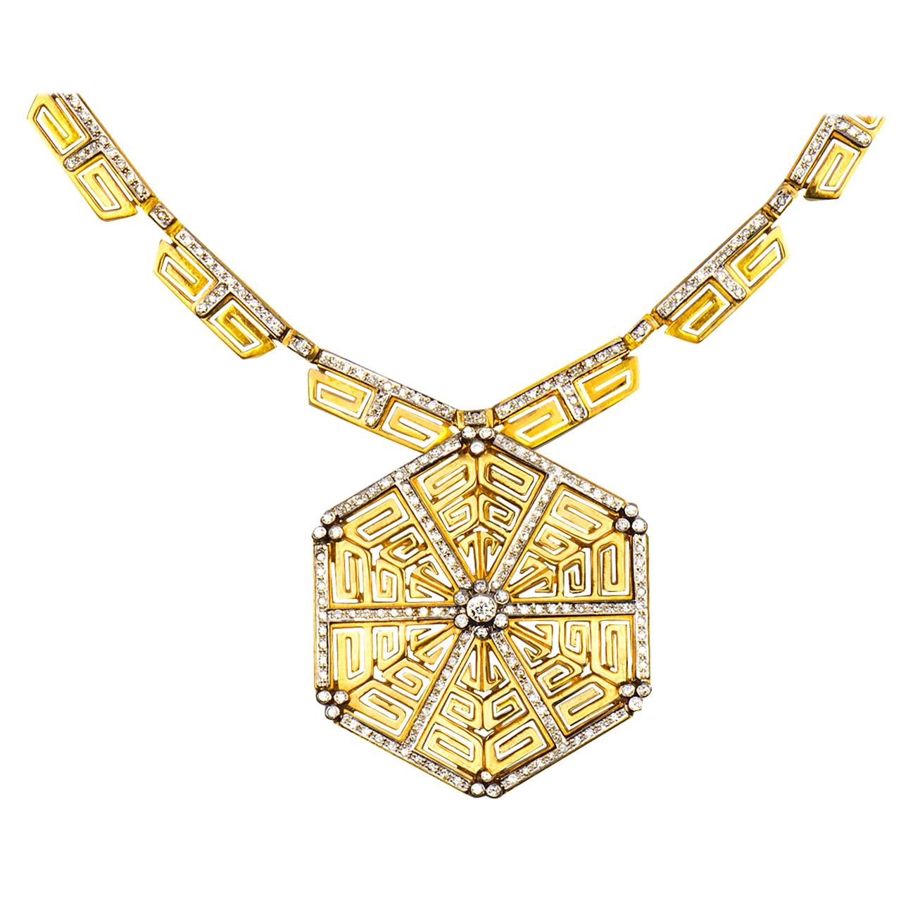 Lalaounis Diamond Greek Key Pendant Necklace For Sale
