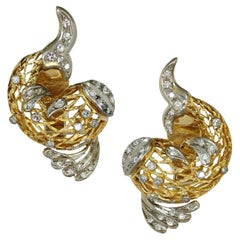 Retro Lalaounis Dolphin Diamond 18k Yellow Gold Clip-On Earrings