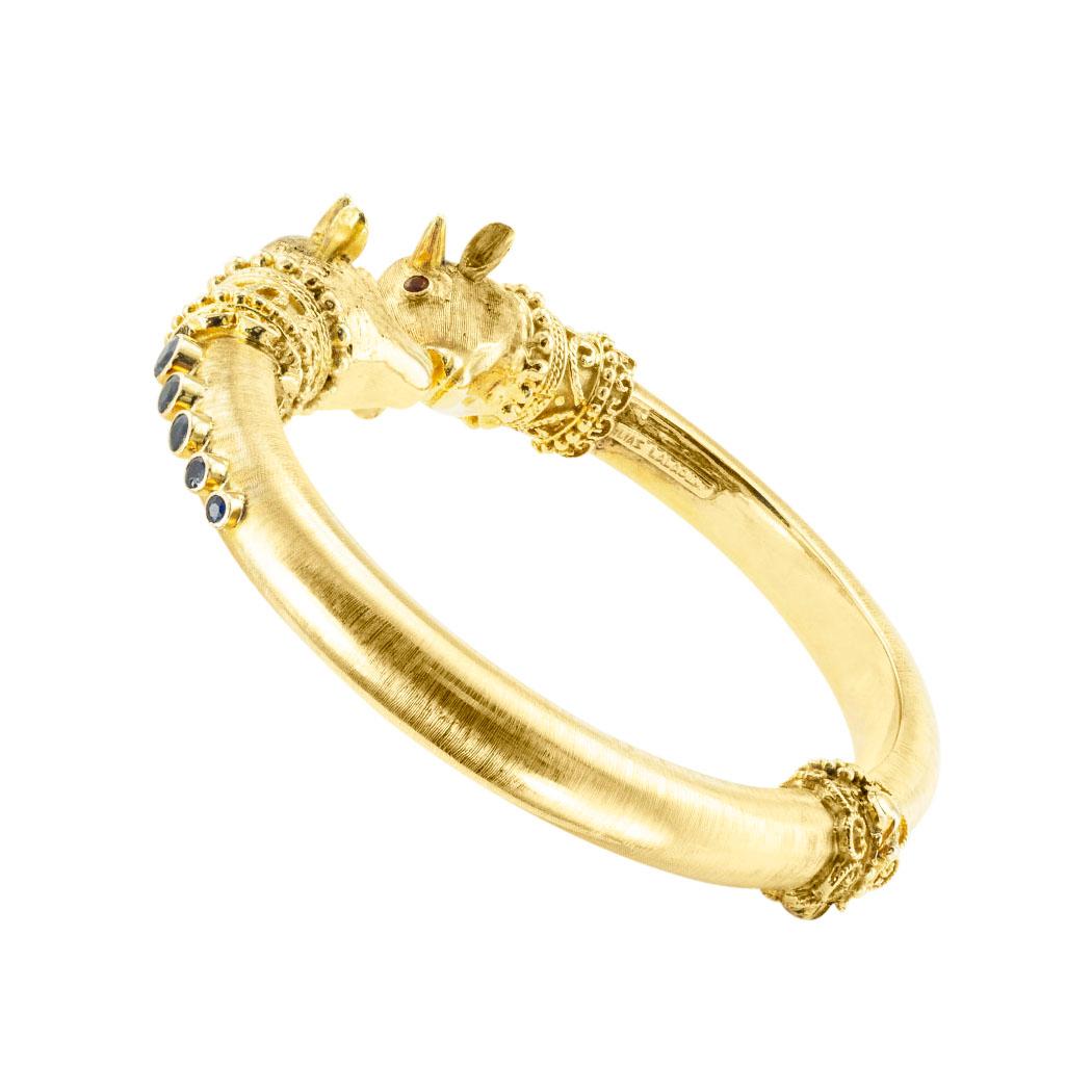 Modern Lalaounis Double Bulls Heads Hinged Cuff Bracelet