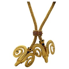 Lalaounis Double Rams Head Gem Set 18 Karat Gold Necklace